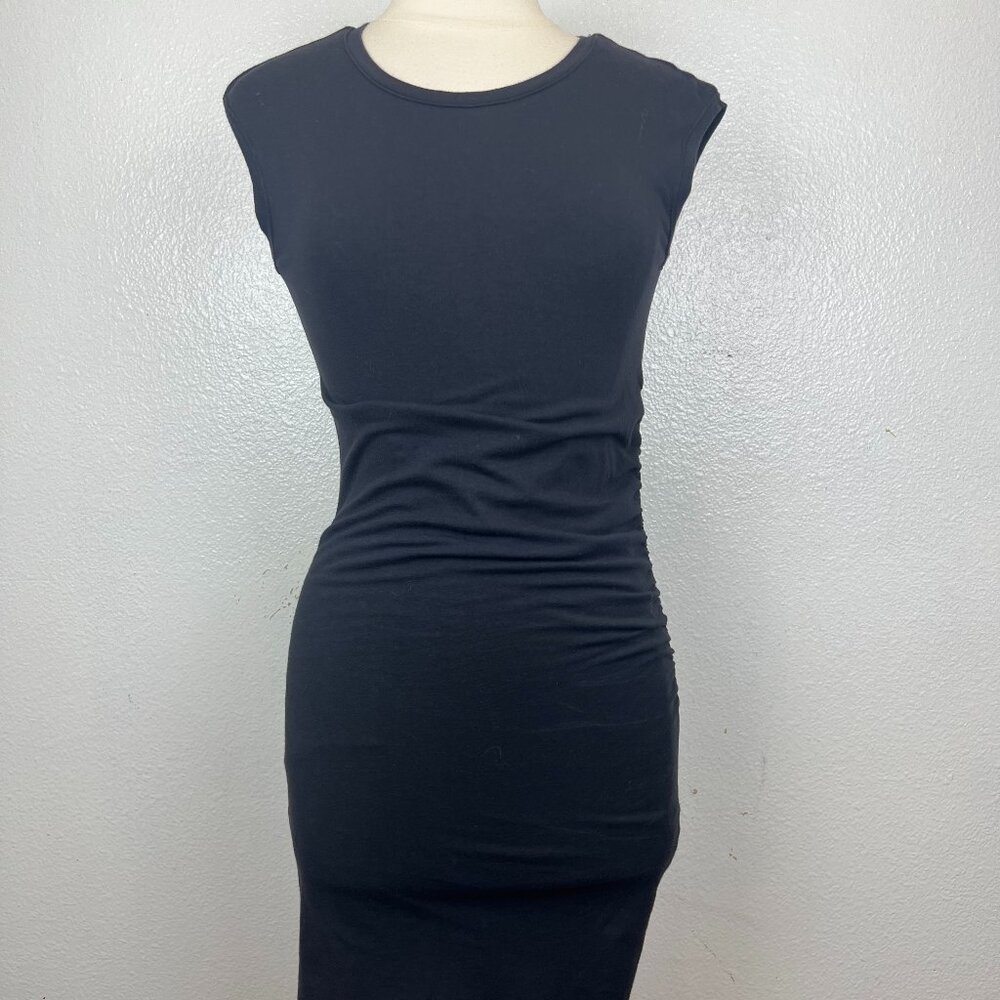 Athleta Topanga‎ Shirt Dress Black Ruched Short Sleeve Size Small Stretch